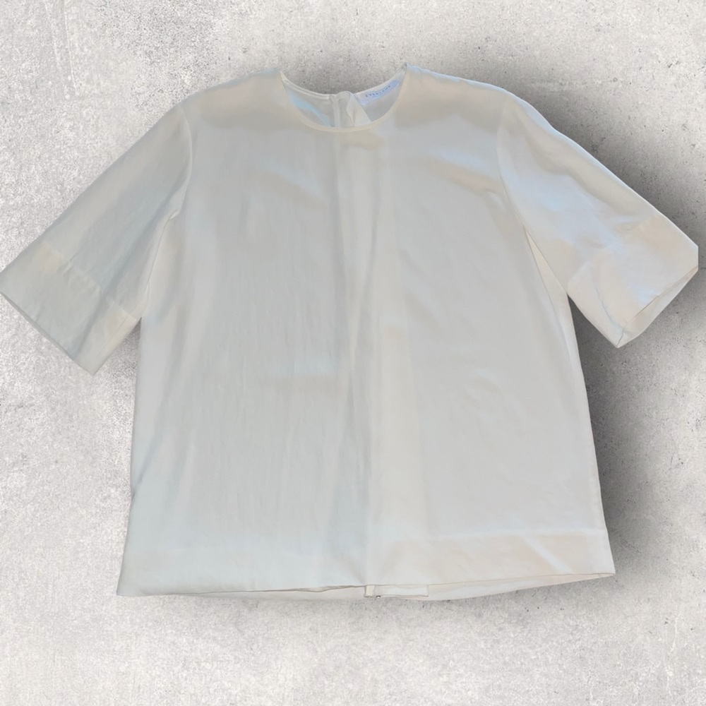 Everlane Ivory Japanese GoWave Crew Neck Back Zipper Blouse Shirt 6